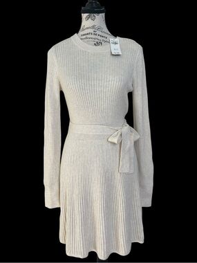 Abercrombie Kids Ribbed Sweater Dress Cream Tie Waist XS 15/16 NWT Preppy